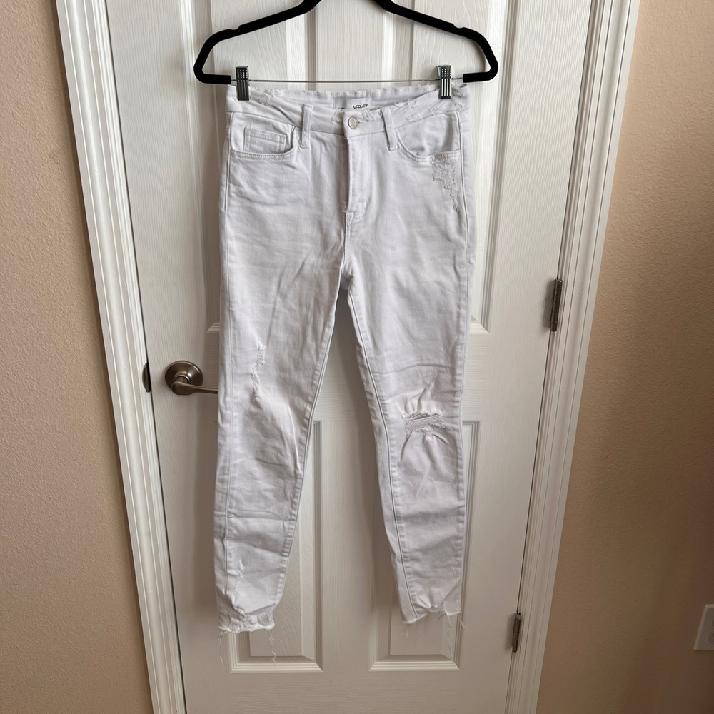 VERVET Distressed White Denim Jeans Ripped‎ Raw Hem Skinny Size 26
